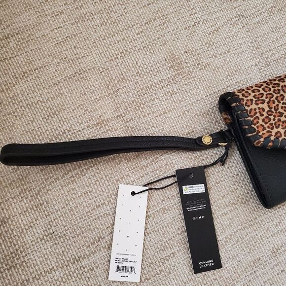 Aimee Kestenberg 'Spello' Leather Whipstitch Wristlet Wallet in Black/Leopard - Picture 14 of 14